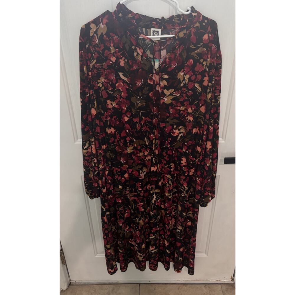 Anne Klein Floral Midi Dress Women’s Size 16 Black Multi Long Sleeve NWT $169 - Picture 3 of 5